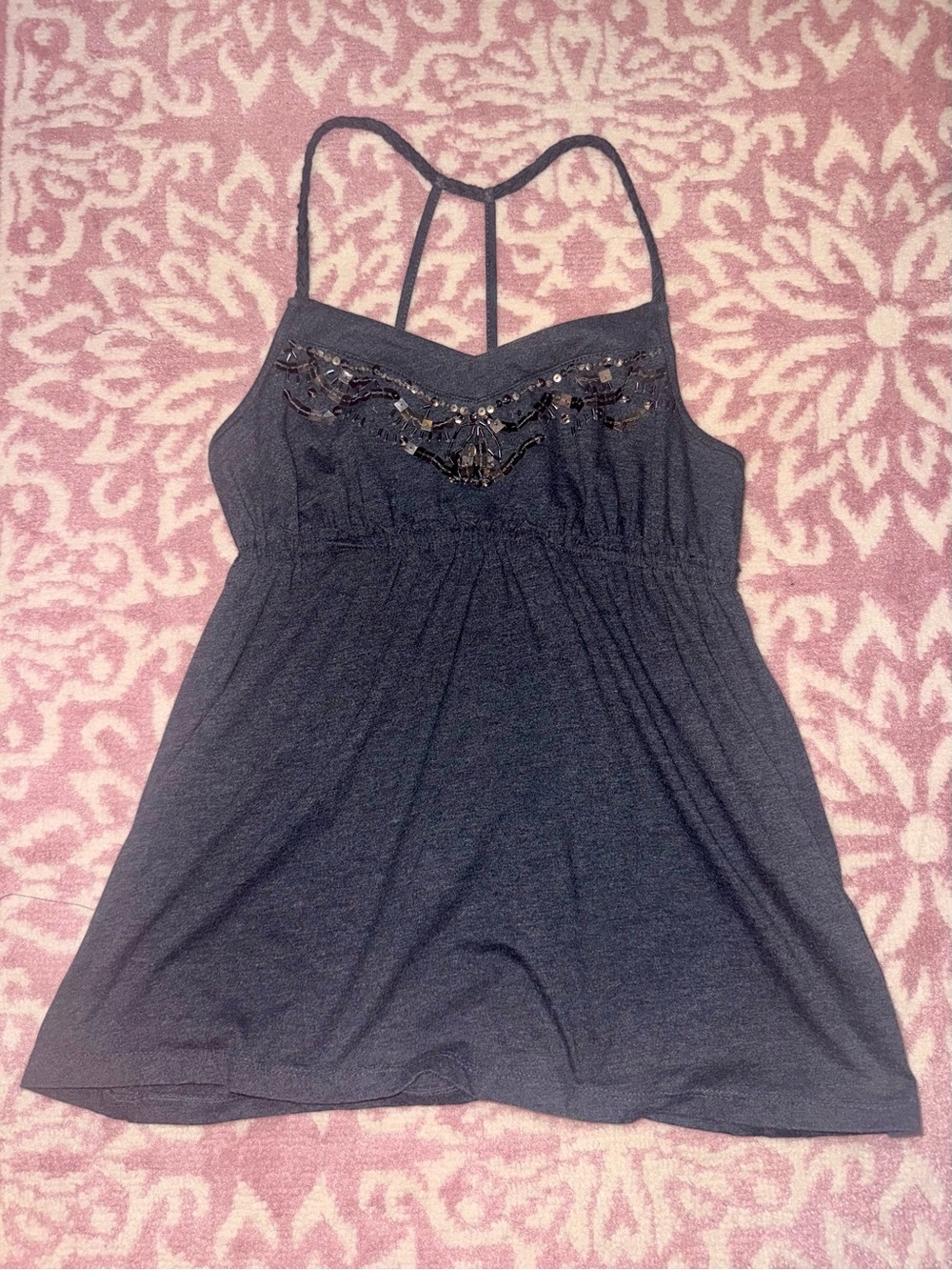 Decree Gray Strappy Racerback Babydoll Tank Top Medium Soft Stretch